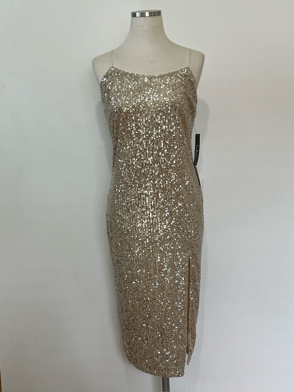 Lulus NWT Sparkling Silver Champagne Sequin Midi Dress Size Small